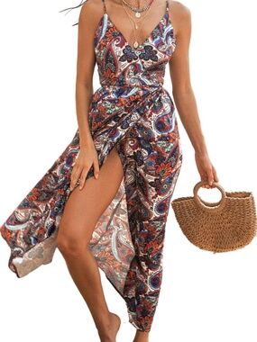 New Cupshe Paisley Print Wrap Maxi Dress-L